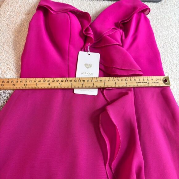 JJs House Gown womens size 4 fuchsia Maxi chiffon Ruffle spaghetti strap Dress - Picture 12 of 12